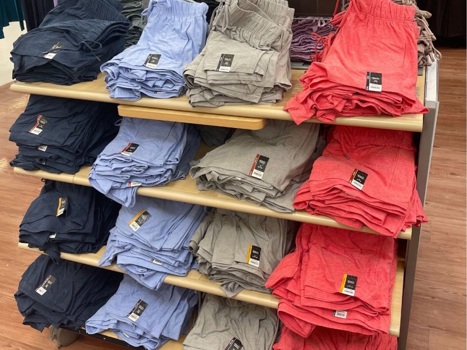 Shelves full of Walmart Athletic Works Shorts