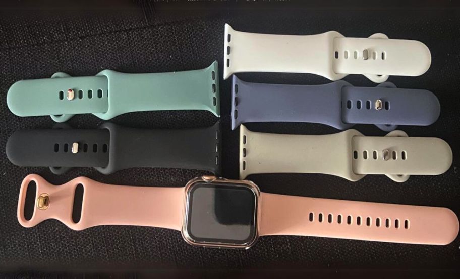 6 watch bands shown with apple watch