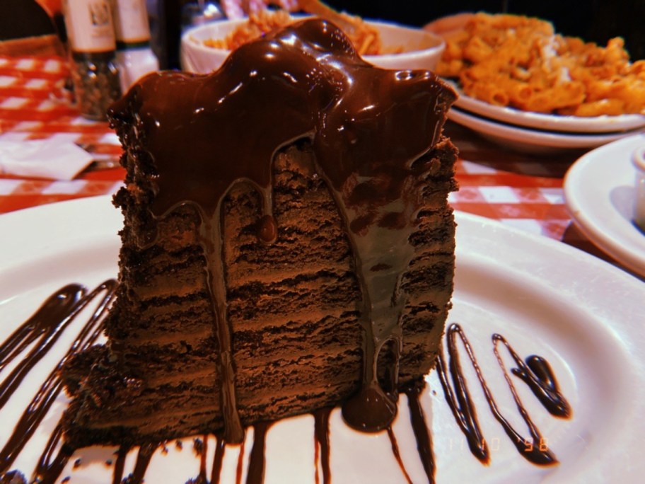 slice of chocolate cake on a white plate