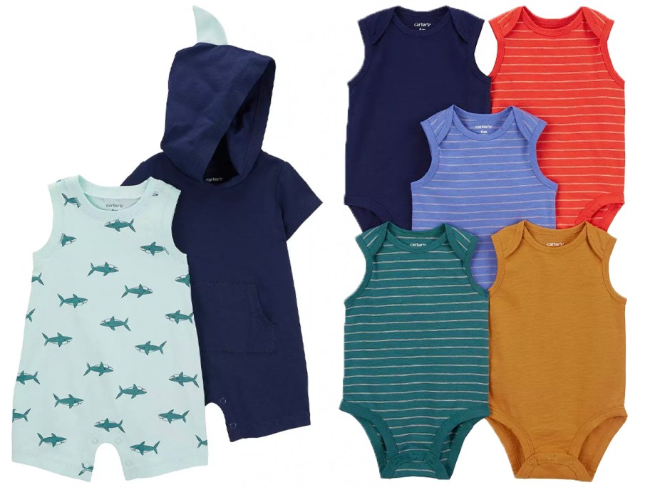 carters blue bodysuits and 5 multicolor bodysuits 