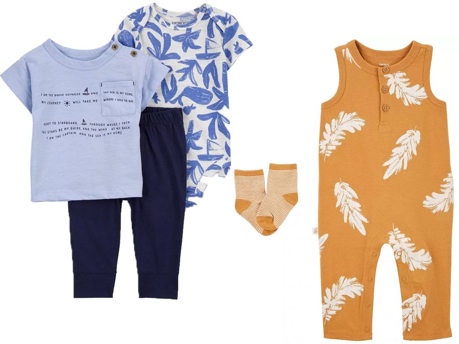 carters nautical and feather clothing sets 