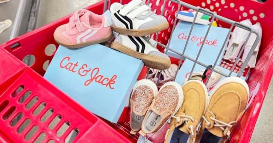 target shopping cart filled with cat & jack shoes