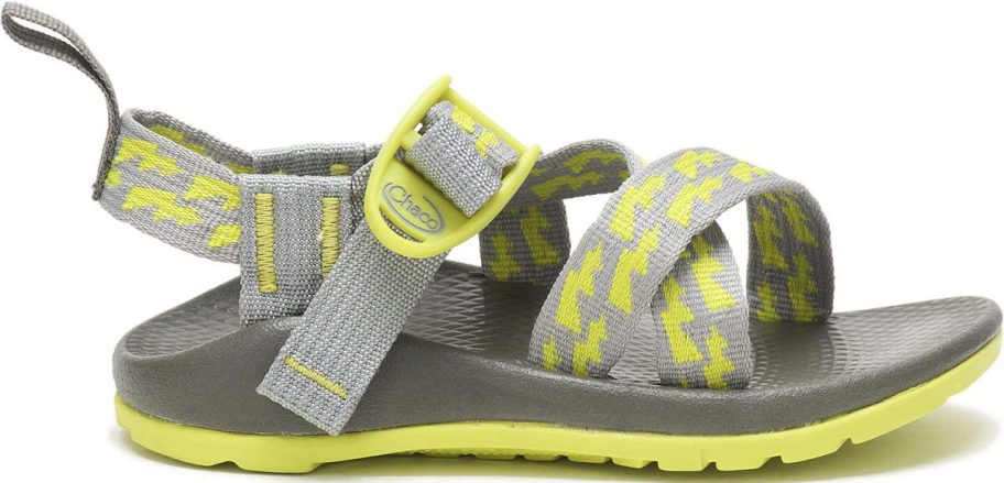 yellow and gray chacos sandal stock image