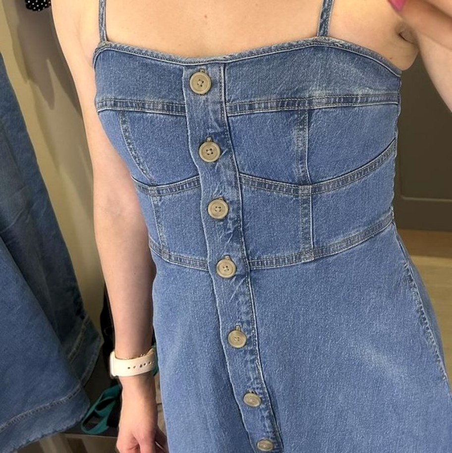 Target denim dress close up 