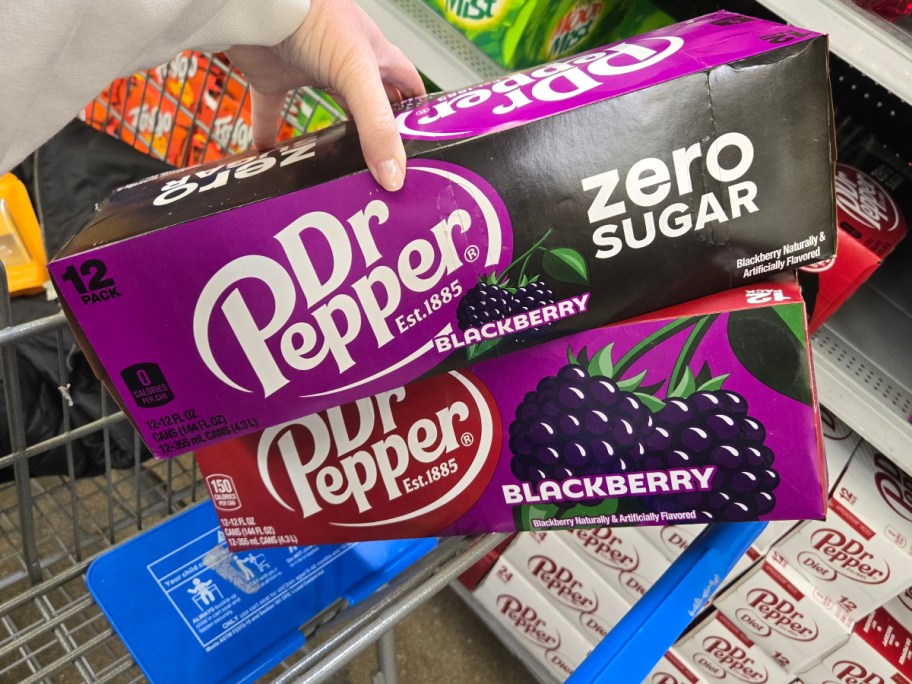 two cases of Dr. Pepper Blackberry in a Walmart cart