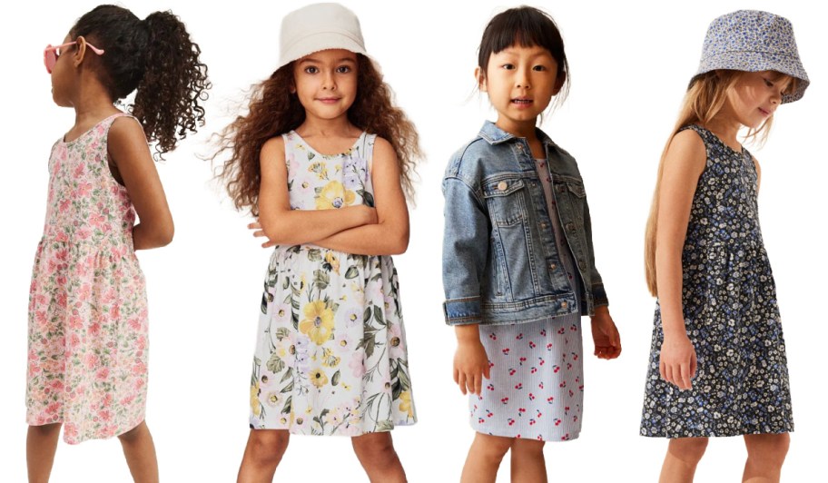 four girls wearing h&m dresses