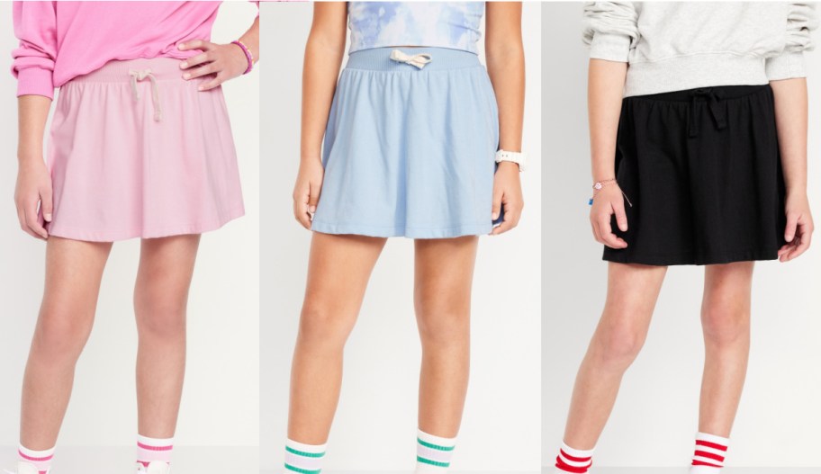 old navy girl skorts in pink, blue and black