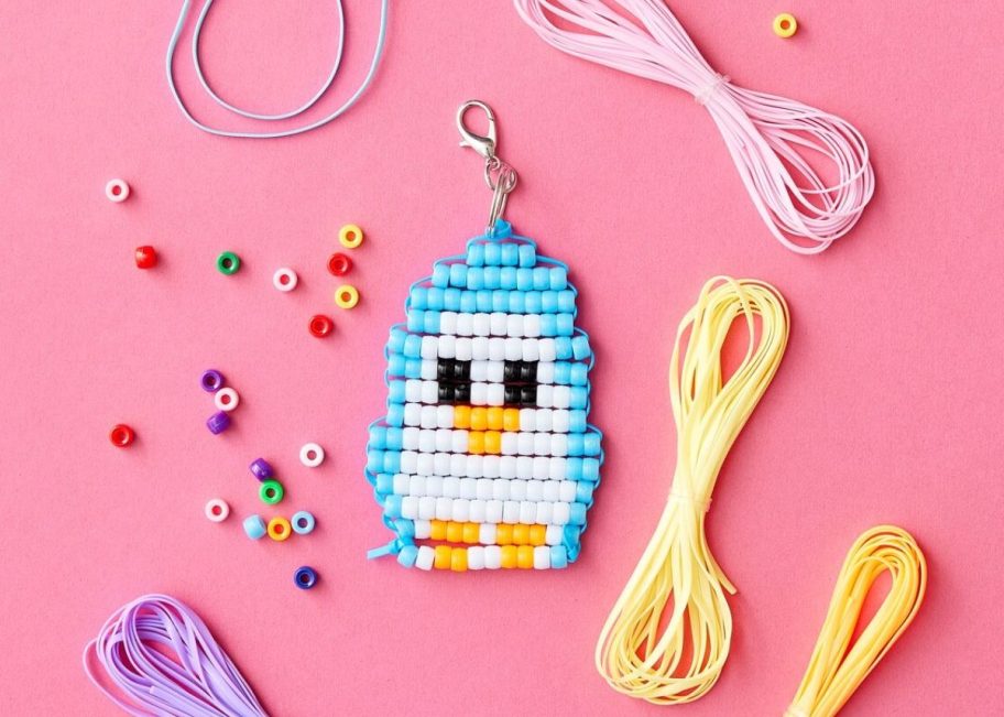 beaded penguin key chain and craft project supplies