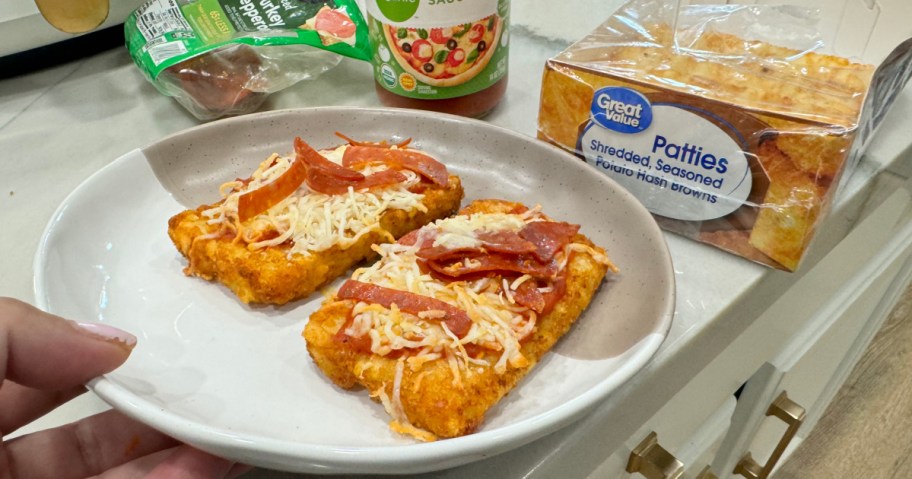 plate with pizza hash browns