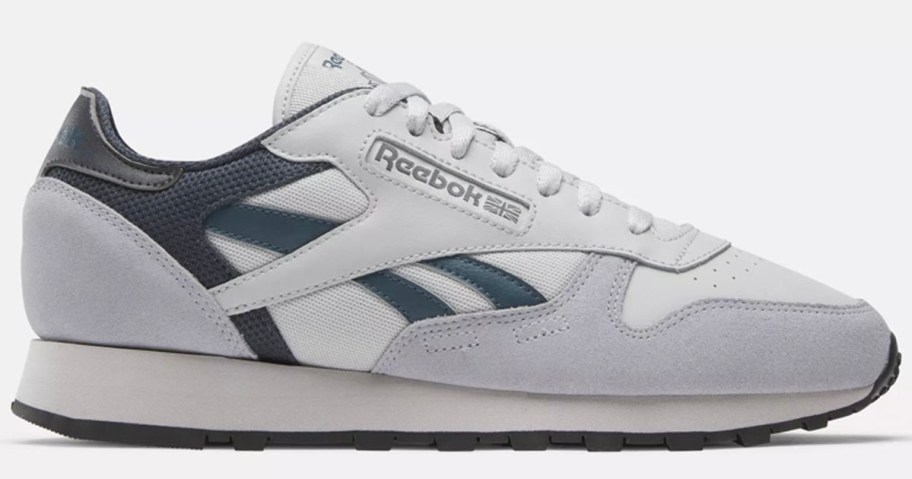 gray and green reebok leather shoes