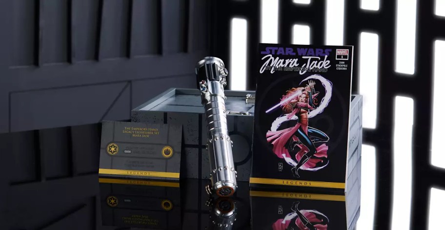 Star Wars light saber next to box
