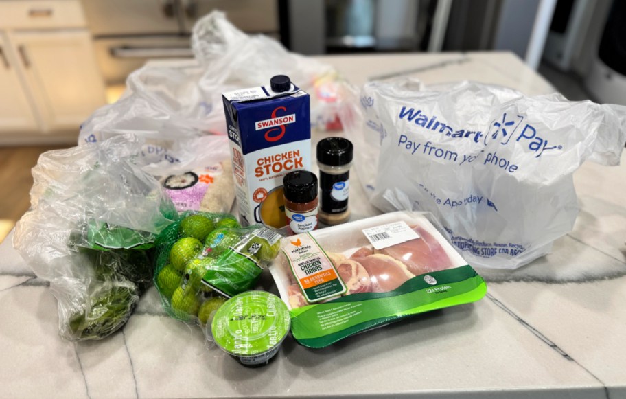 walmart groceries on the counter 