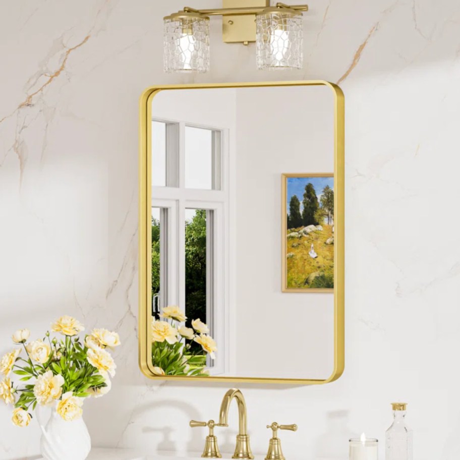gold framed bathroom mirror