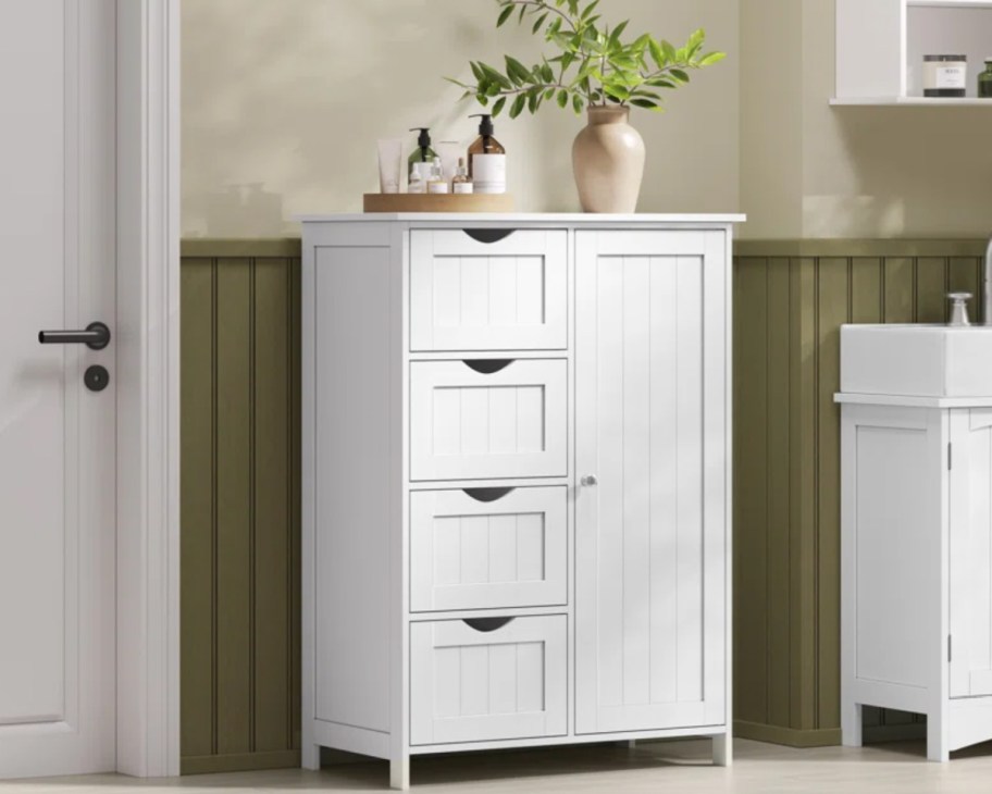 white bathroom storage cabinet