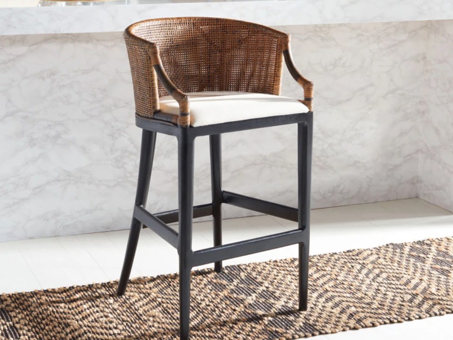 brown raffia bar stool with metal legs