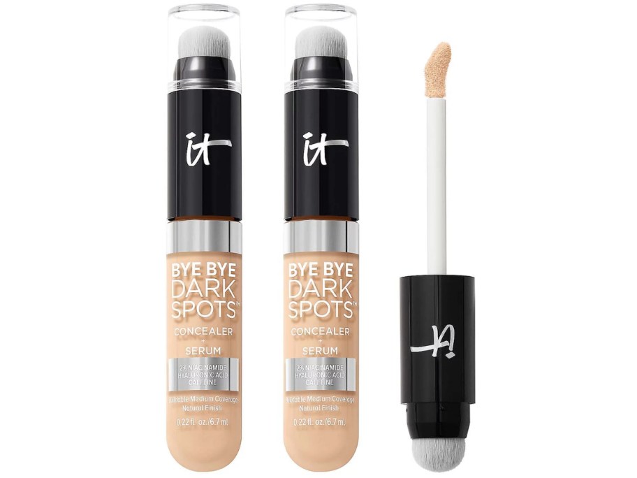 2 tubes of IT Cosmetics Bye Bye Dark Spots Serum Concealers and one applicator