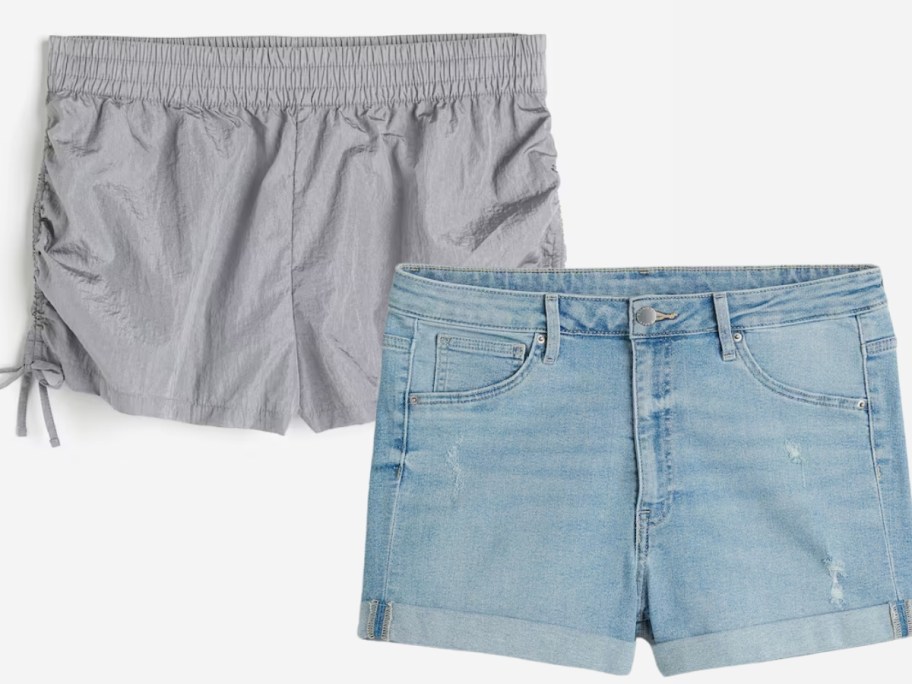 women's grey shorts and blue jean shorts