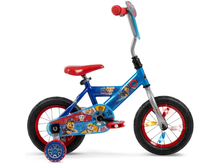 a kids blue and red Paw Patrol bike