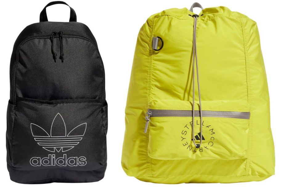 2 Adidas Bags: a black backpack and a green backpack