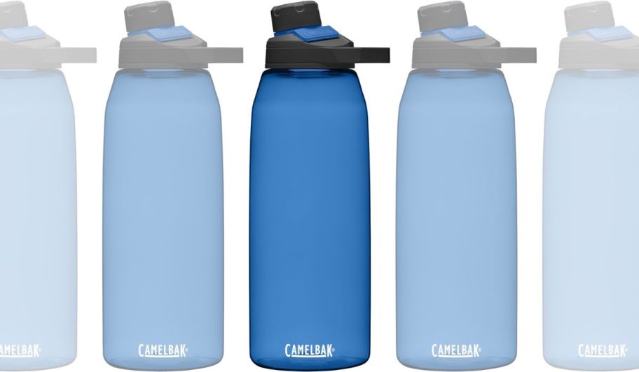 a blue camelbak water bottle on a white background