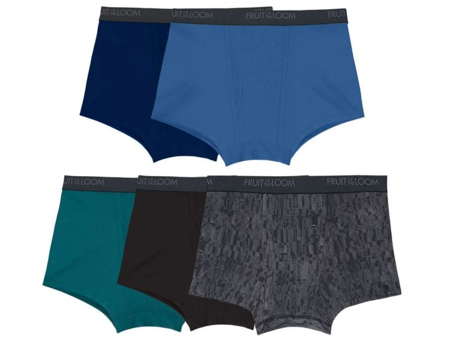 5 pairs of Fruit of the Loom men's boxer briefs