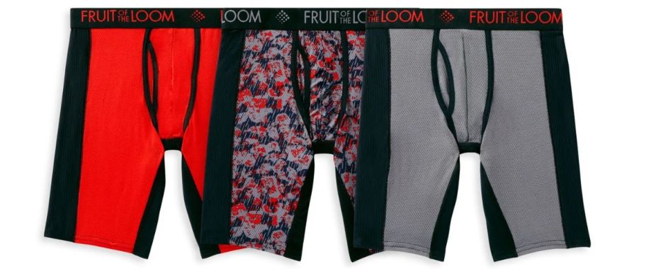 3 pairs of colorful Fruit of the Loom men's boxer briefs