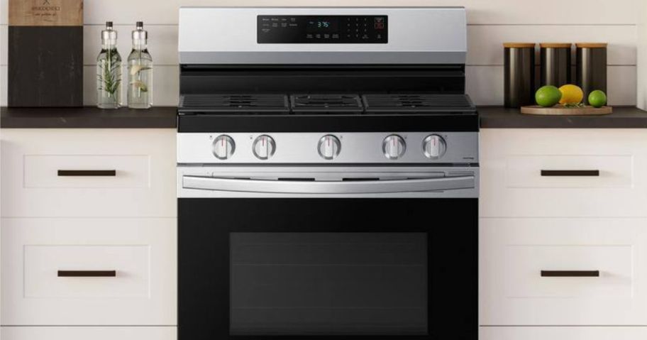 A Samsung Gas Range in a kitchen