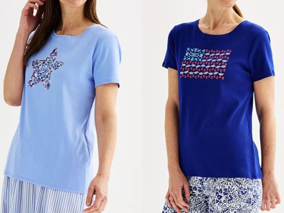 Stock images of two women wearing graphic tees from Kohl's