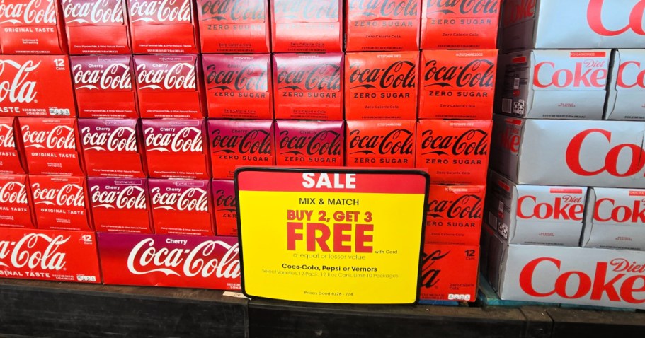 Buy 2, Get 3 FREE Kroger Soda Sale + Cash Back Savings | 12 Packs from $2.10 Each!