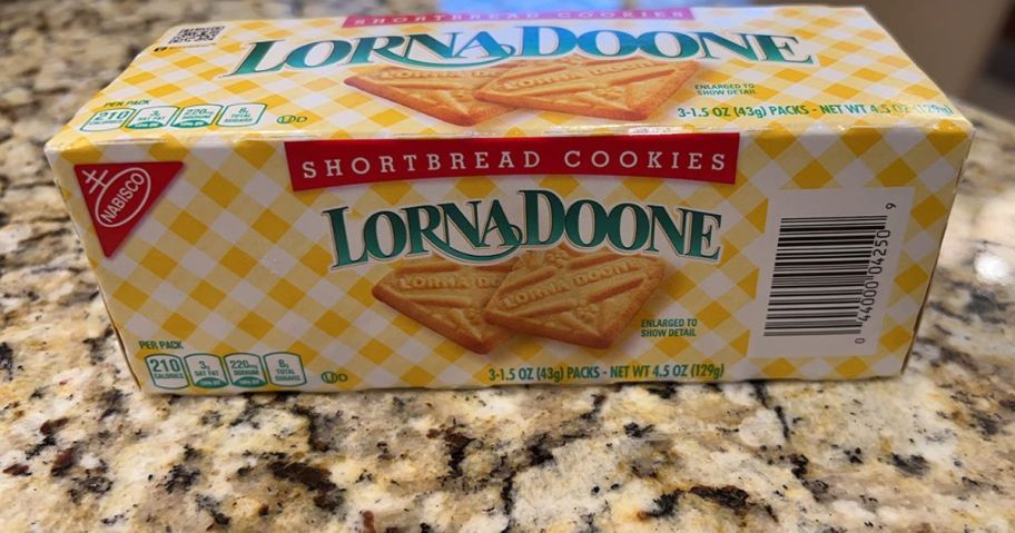 A Lorna Doone cookie box on a counter