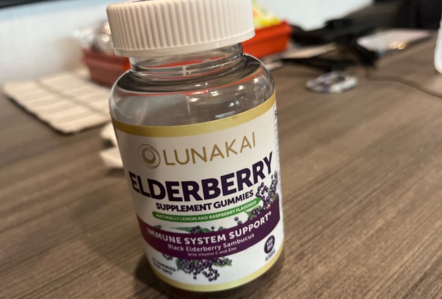 Lunakai elderberry gummies on top of a table