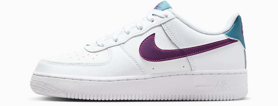 white, purple, and blue nike sneaker