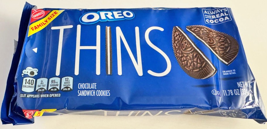 pack of OREO Thins Cookies on kitchen counter