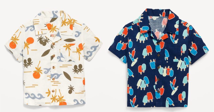 Old Navy Toddler Boy Button Down Shirts with tropical and popsicle prints