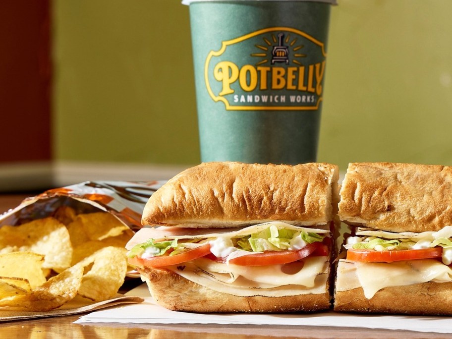 Potbelly Sandwich, chips, and drink