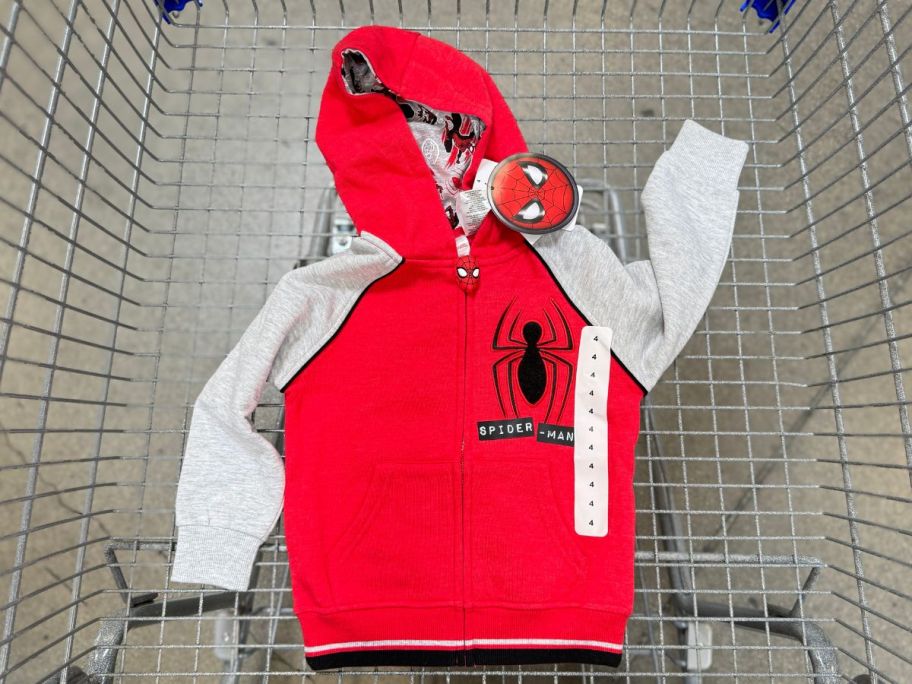 A Sam's Club Spiderman Jacket in a cart