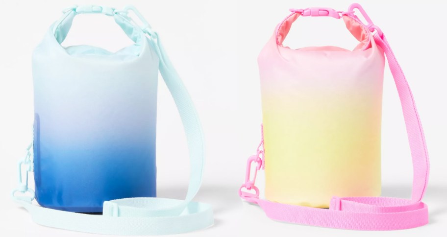 ombre blue and pink roll top wet/dry bags