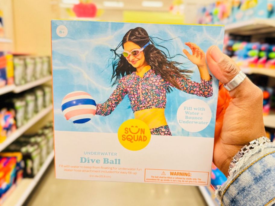 Sun Squad Underwater Dive Ball box in hand in store