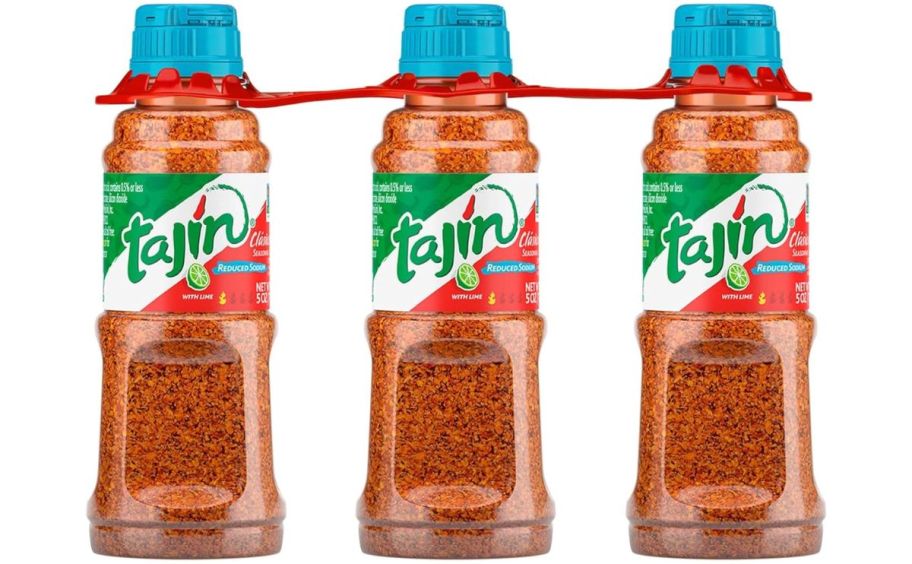 3 pack of tajin reduced sodium seasoning on a white background