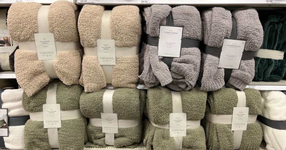 Target blankets on shelves in store