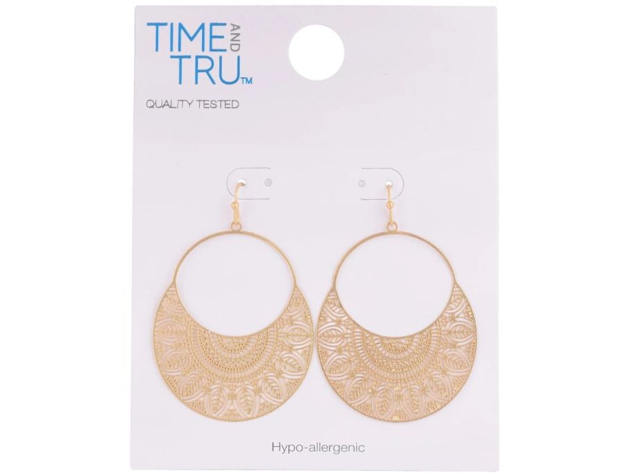 Time and Tru Filigree Metal Drop Earring in Gold Tone stock image