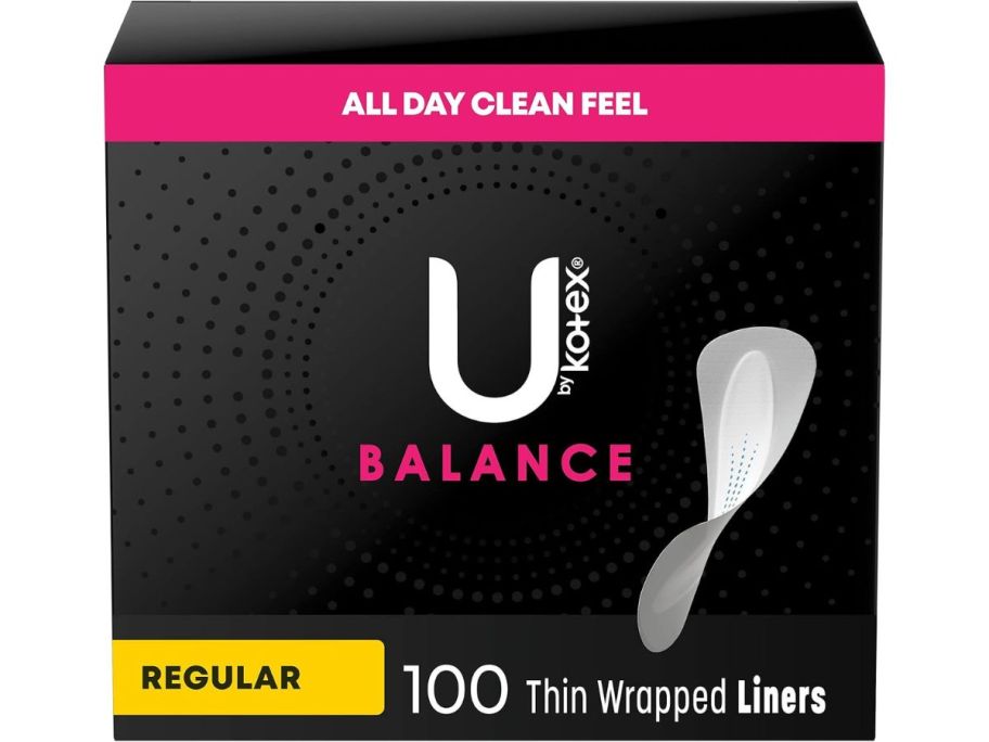 U by Kotex Balance Wrapped Panty Liners Regular Length 100-Count stock image