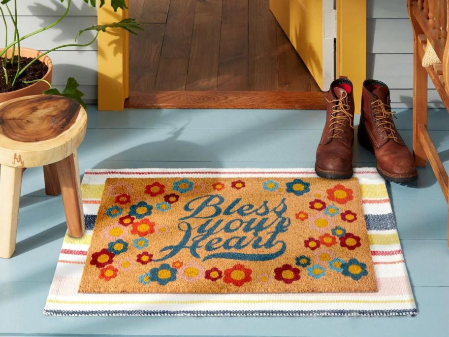 Wanda June Home Bless Your Heart Coir Doormat 2-Piece Set at doorstep