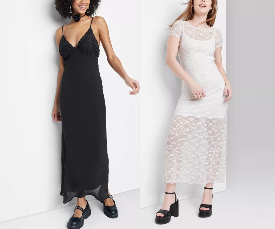 two models wearing maxi dresses