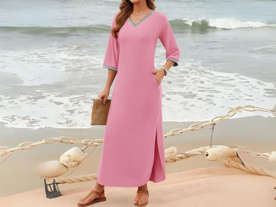 woman wearing Zesica Women’s Long Maxi Dress on beach