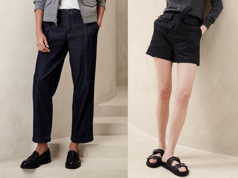 two women wearing banana republic jean and short