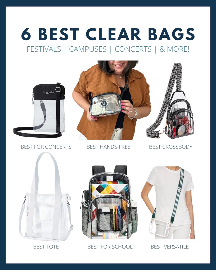 the best clear bags graphic collage 