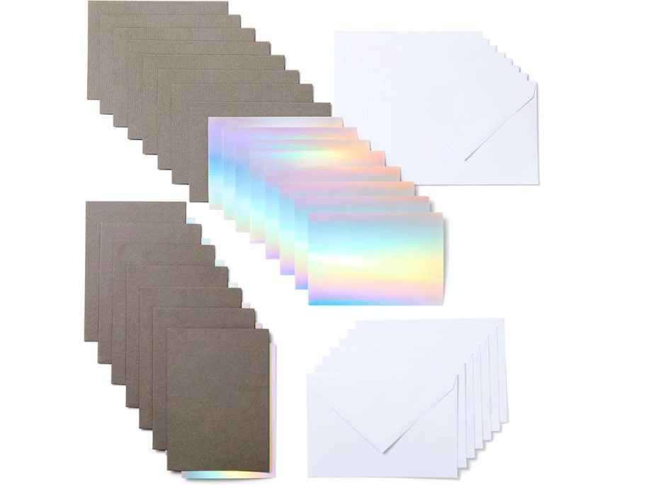 cricut joy holographic cards and gray envelopes 