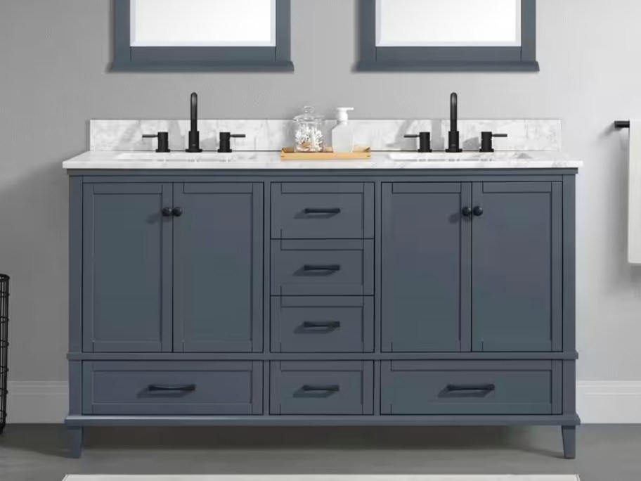 double blue vanity in bathroom