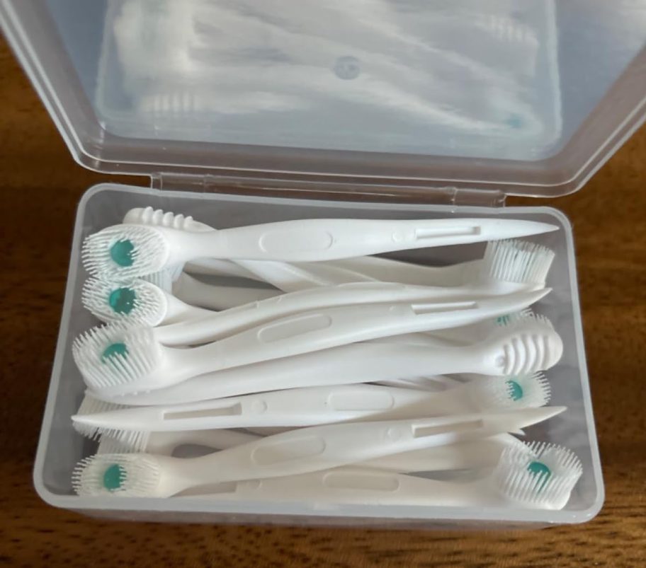 mini toothbrushes in clear case